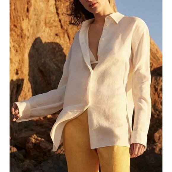 Theory Classic Menswear Pure Linen Shirt Women’s Sz XL Button Down Long Sleeve - Picture 1 of 11